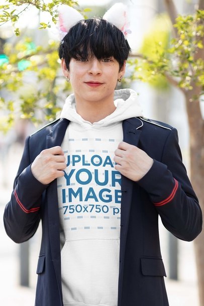 Pullover Hoodie Mockup Featuring a Man Wearing Furry Ears m33629