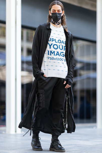 Bella Canvas T-Shirt Mockup Featuring a Serious Man Wearing a Harajuku-Inspired Outfit