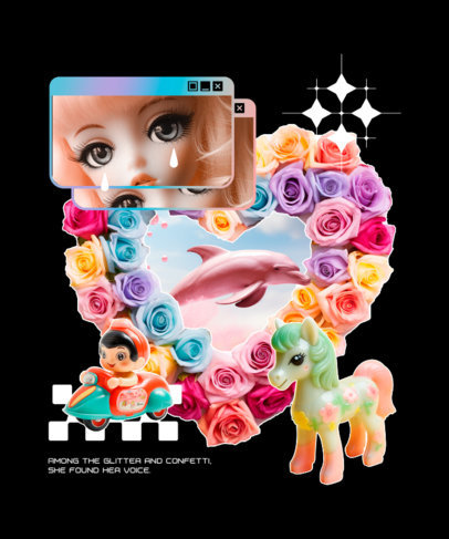 T-Shirt Design Template Featuring a Kitsch Collage Aesthetic 6012d