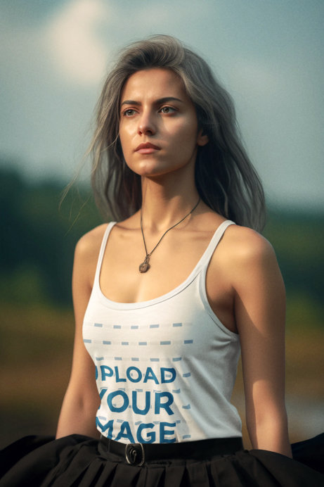 Tank Top Mockup Featuring an AI-Generated Woman Inspired by The Witcher