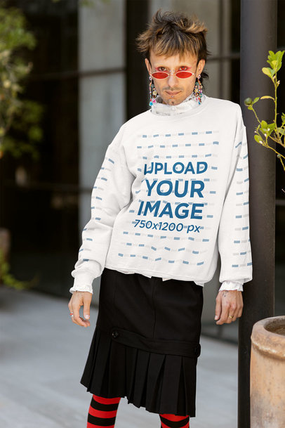 Gildan Sweatshirt Mockup of a Man with Sunglasses and Earrings