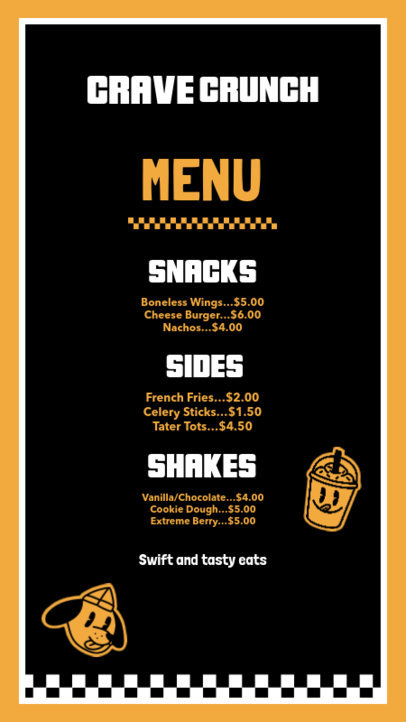 Menu Generator for a Milshake and Snacks Restaurant 6020a