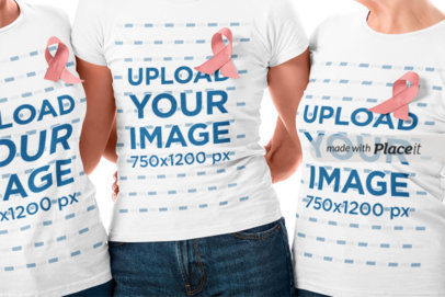 Cancer Awareness Mockup Featuring Three Cropped-Face Women Wearing T-Shirts