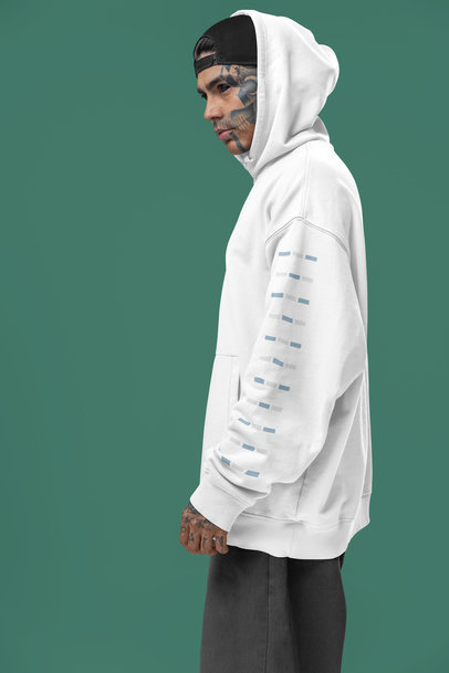 Mockup of a Man with a Tattooed Face and Eyes Wearing an Oversized Hoodie