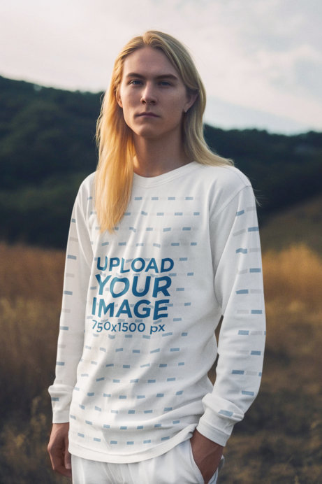 Sweatshirt Mockup Featuring an AI-Generated Man Inspired by a Zelda Character