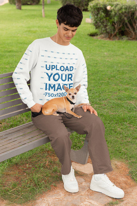 Gildan Sweatshirt Mockup of a Man With a Dog on His Lap