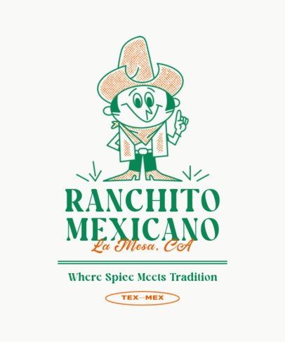 T-Shirt Design Maker with a Retro-Aesthetic Cowboy Cartoon for a Tex-Mex Restaurant