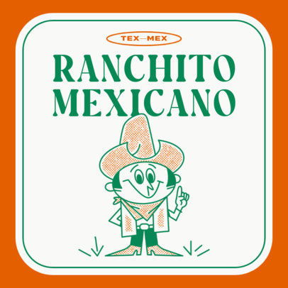 Paper Cup Design Maker for a Tex-Mex Restaurant Featuring a Retro Cowboy Cartoon