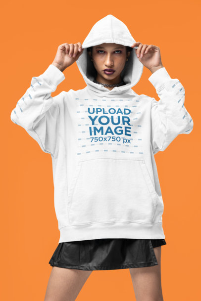 Alternative-Style Mockup of a Woman Wearing an Oversized Pullover Hoodie