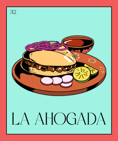 Illustrated T-Shirt Design Generator With a Popular Mexican Dish and a Loteria-Inspired Aesthetic