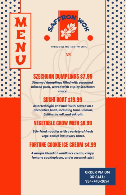 Menu Flyer Maker for an Asian Restaurant With a Flower Icon