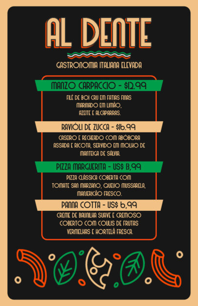 Italian Restaurant Flyer Creator Featuring a Menu With Food Prices