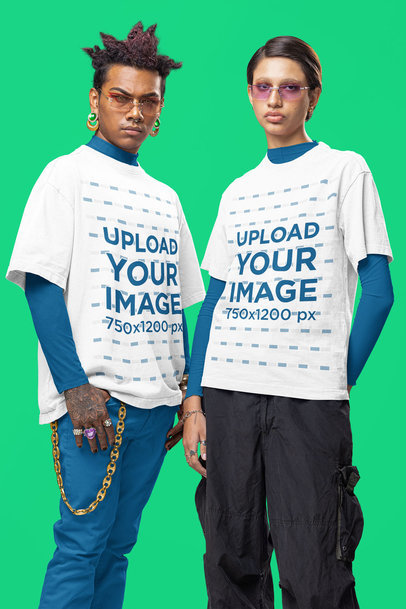 Oversized Tee Mockup of a Man and a Woman Standing with an Alternative Look