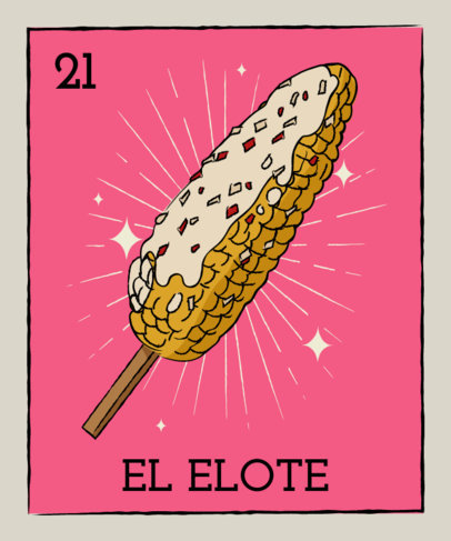 T-Shirt Design Template Featuring a Corn Illustration and a Loteria-Themed Layout