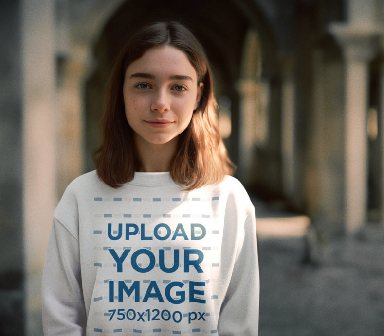 Crewneck Sweatshirt Mockup Featuring an AI-Generated Teenage Girl Inspired by Hogwarts Legacy