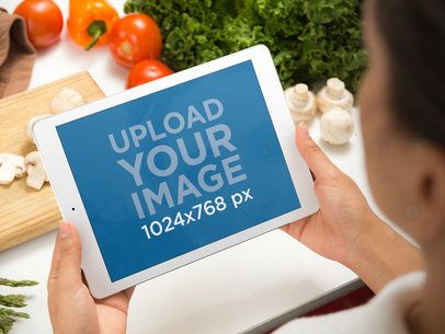 Girl Using iPad at the Kitchen