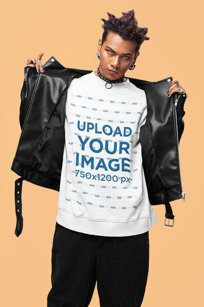 Sweatshirt Mockup of a Man Wearing an Alternative-Style Look with an Edgy Hairstyle
