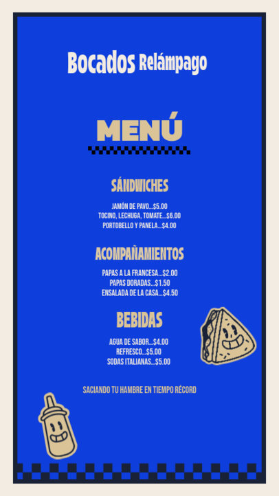 Menu Creator Featuring a Cartoonish Sandwich Icon for Fast-Food Place 6020b