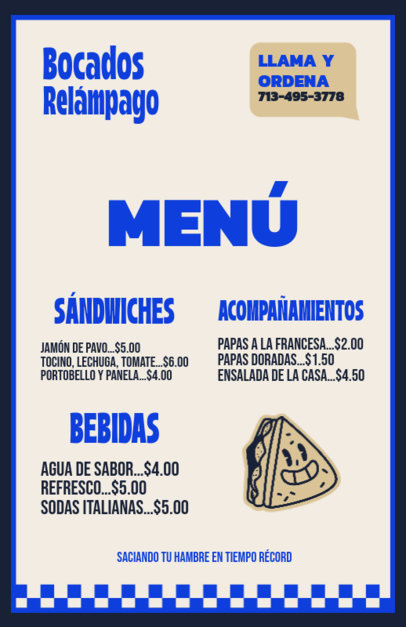 Menu Flyer Creator Featuring a Price List for a Sandwich Restaurant