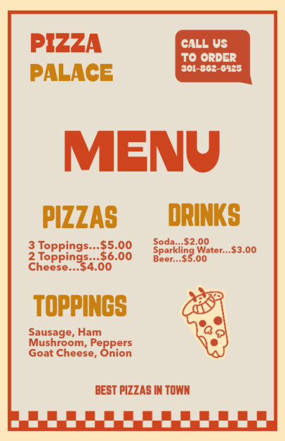 Menu Flyer Template for a Pizza Restaurant With a Cartoonish Icon