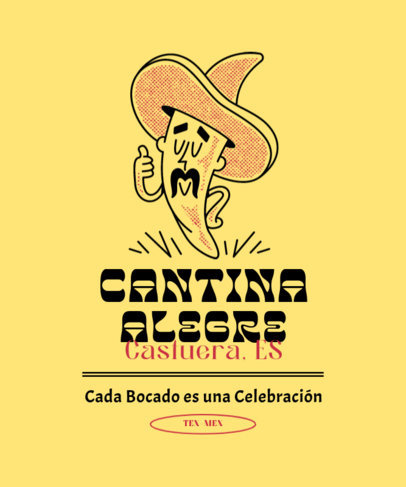 T-Shirt Design Creator Featuring a Chili Cartoon with a Retro Aesthetic for a Mexican Cantina