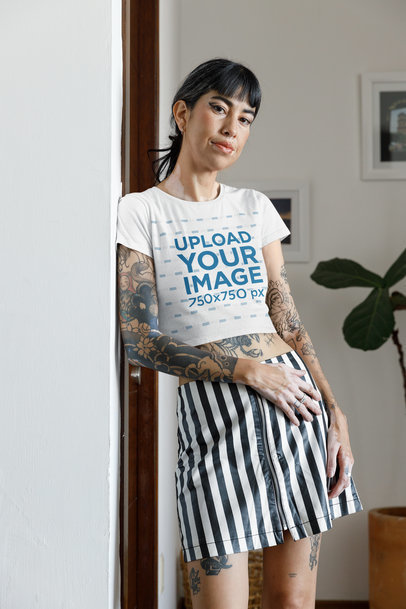 Bella Canvas Crop Top Mockup Featuring a Woman With Tattoos and an Alternative Style m31721