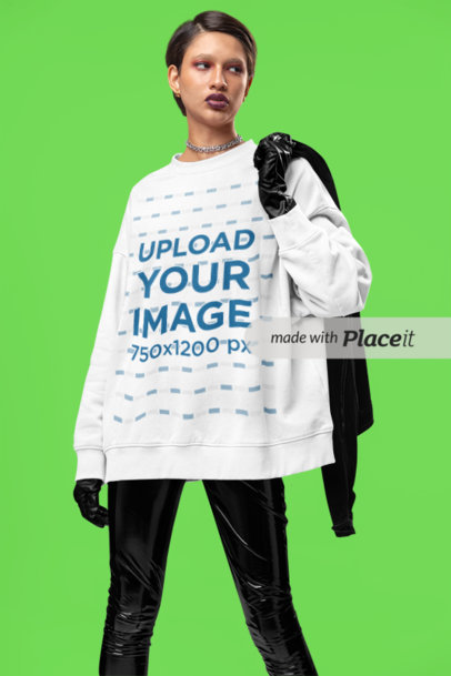 Oversized Sweatshirt Mockup Featuring a Serious Woman With an Alternative Look in a Studio m31686
