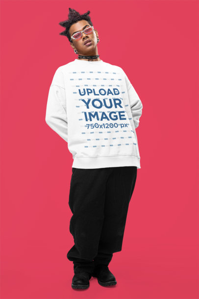 Round-Neck Sweatshirt Mockup of a Man Wearing an Alternative-Style Outfit