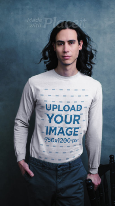 Gildan Long-Sleeve Tee Video of a Man Posing for an Editorial Photoshoot