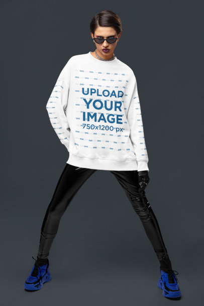 Oversized Sweatshirt Mockup of a Woman With an Attitude Posing in a Studio m31685