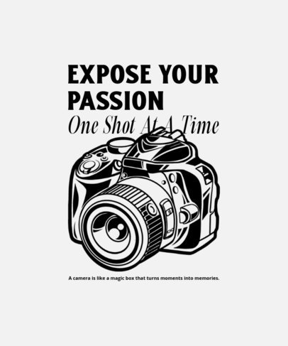 T-Shirt Design Template Featuring a Camera Graphic and a Phrase for Photographers