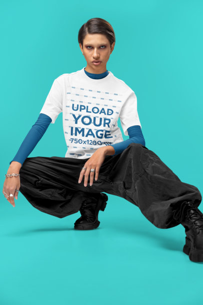 Oversized Tee Mockup of a Woman with Short Hair Wearing an Alternative Outfit
