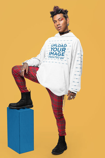 Oversized Pullover Hoodie Mockup of a Man with an Alternative Look