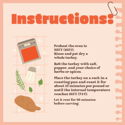 Instagram Post Template Featuring Easy Instructions for a Thanksgiving Turkey