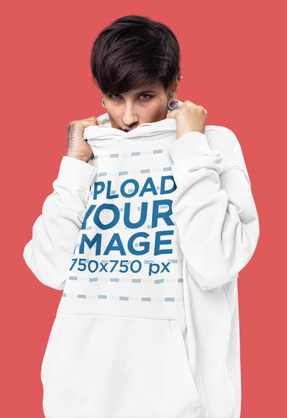 Oversized Hoodie Mockup of a Tattooed Woman With an Alternative Look
