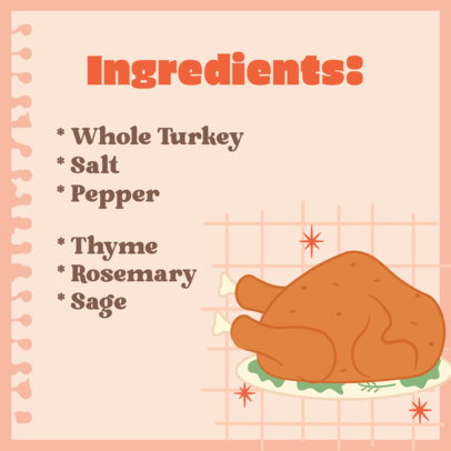 Instagram Post Template Featuring a List of Ingredients for a Thanksgiving Turkey