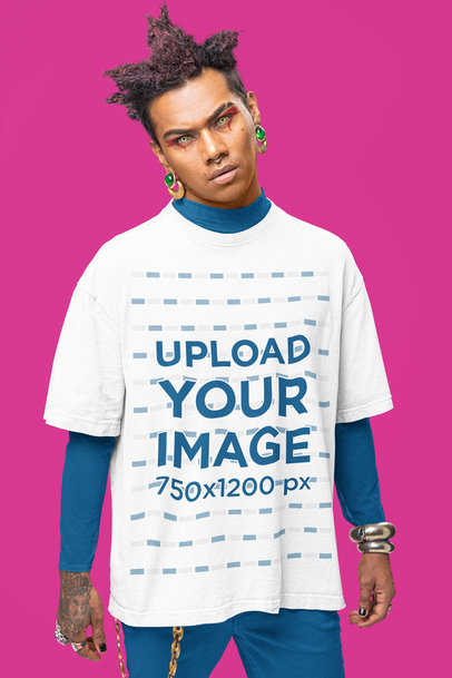Mockup of a Man Wearing an Oversized T-Shirt for an Alternative-Inspired Outfit