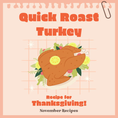 Instagram Post Template with Traditional Thanksgiving Dishes Illustrations 