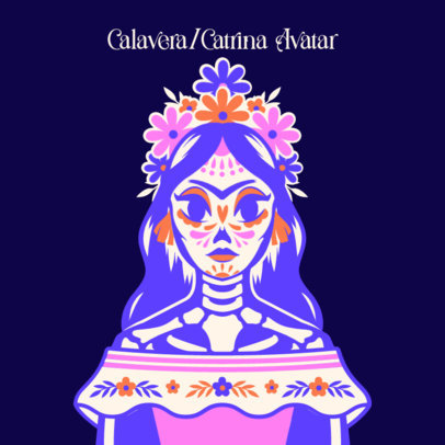 Avatar Design Template of an Illustrated Mexican Catrina 