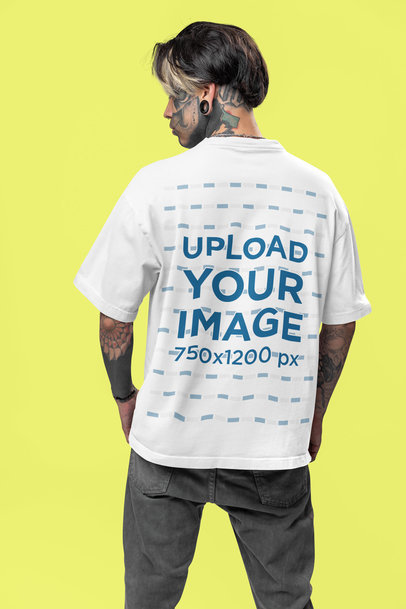 Back-View Mockup of a Man with Face Tattoos Wearing an Oversized Tee m31665