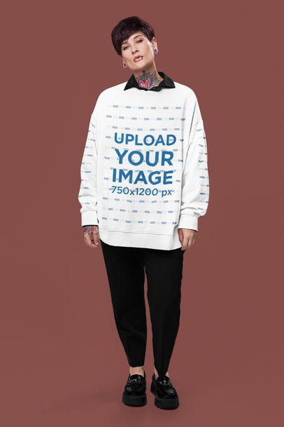 Crewneck Sweatshirt Mockup Featuring a Tattooed Woman With an Alternative Style