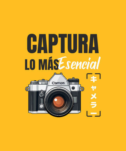 T-Shirt Design Template with a Retro Camera and a Quote