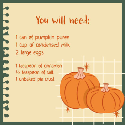 Instagram Post Maker with a List of Ingredients for a Friendsgiving Pumpkin Pie 