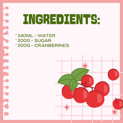 Instagram Post Template with a List of Ingredients for a Thanksgiving Cranberry Sauce 
