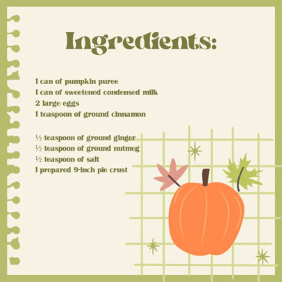 Instagram Post Creator with a Pumpkin Illustration for a Thanksgiving Recipe's List of Ingredients