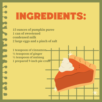 Instagram Post Generator Featuring a List of Ingredients for a Pumpkin Pie