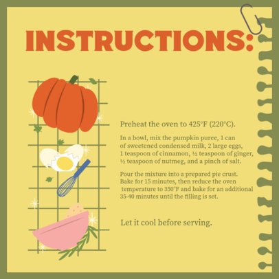 Instagram Post Creator with a Pumpkin Illustration for Pumpkin Pie's Preparation Instructions