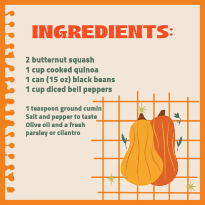 Instagram Post Maker with a List of Ingredients for a Friendsgiving Butternut Squash