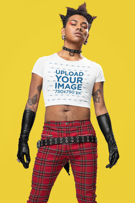 Bella Canvas Crop Top Mockup of a Man with Tattoos Wearing an Alternative Look