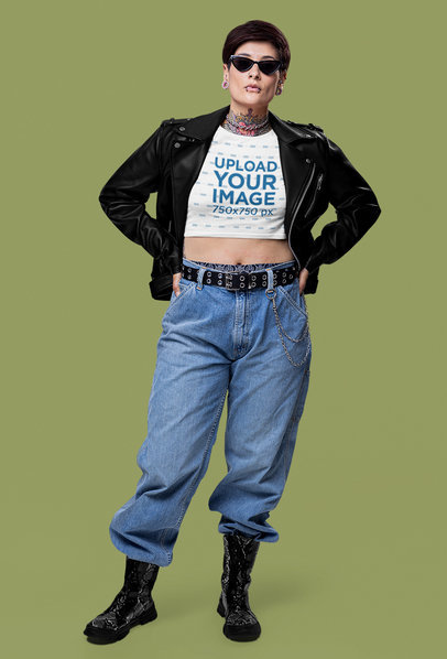 Bella Canvas Crop Top Mockup Featuring a Tattooed Woman in a Rock-Alternative Style